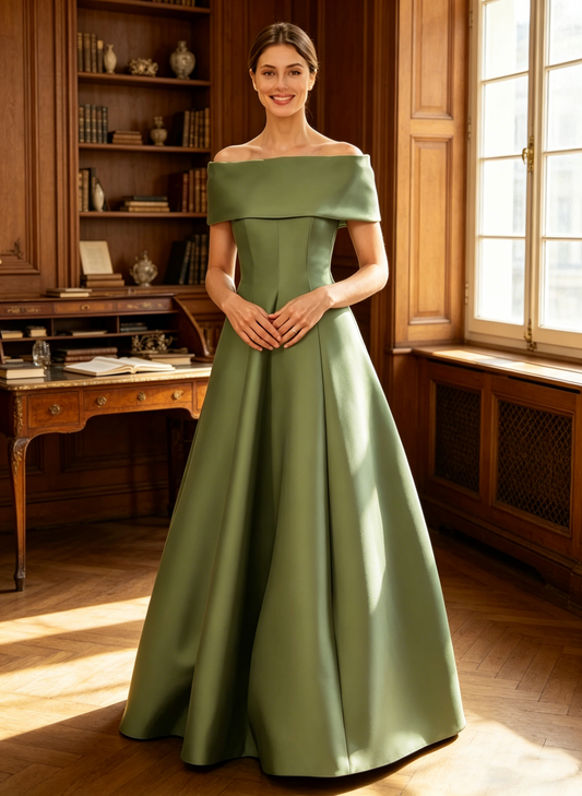 Elegant Off the Shoulder Satin A-Line Gown