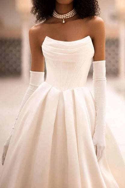 Strapless Sleeveless Pleats Long Wedding Dress