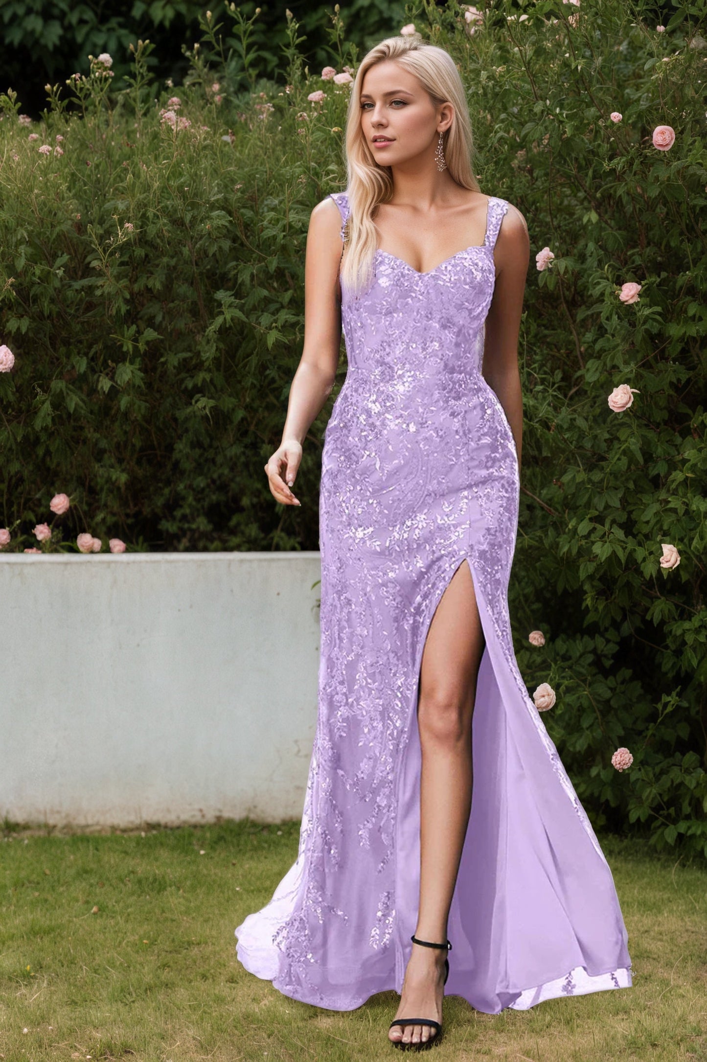 Sheath Lace Up Sequins Applique Mermaid Prom Dress