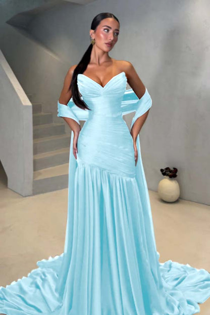 Chiffon Strapless Sleeveless Long Mermaid Prom Dress With Pleated