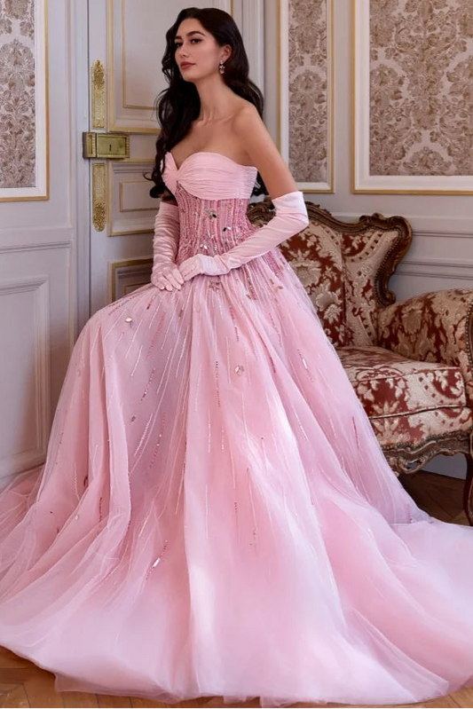 Charming Pink Sweetheart Prom Dress Sleeveless Sequins Dress