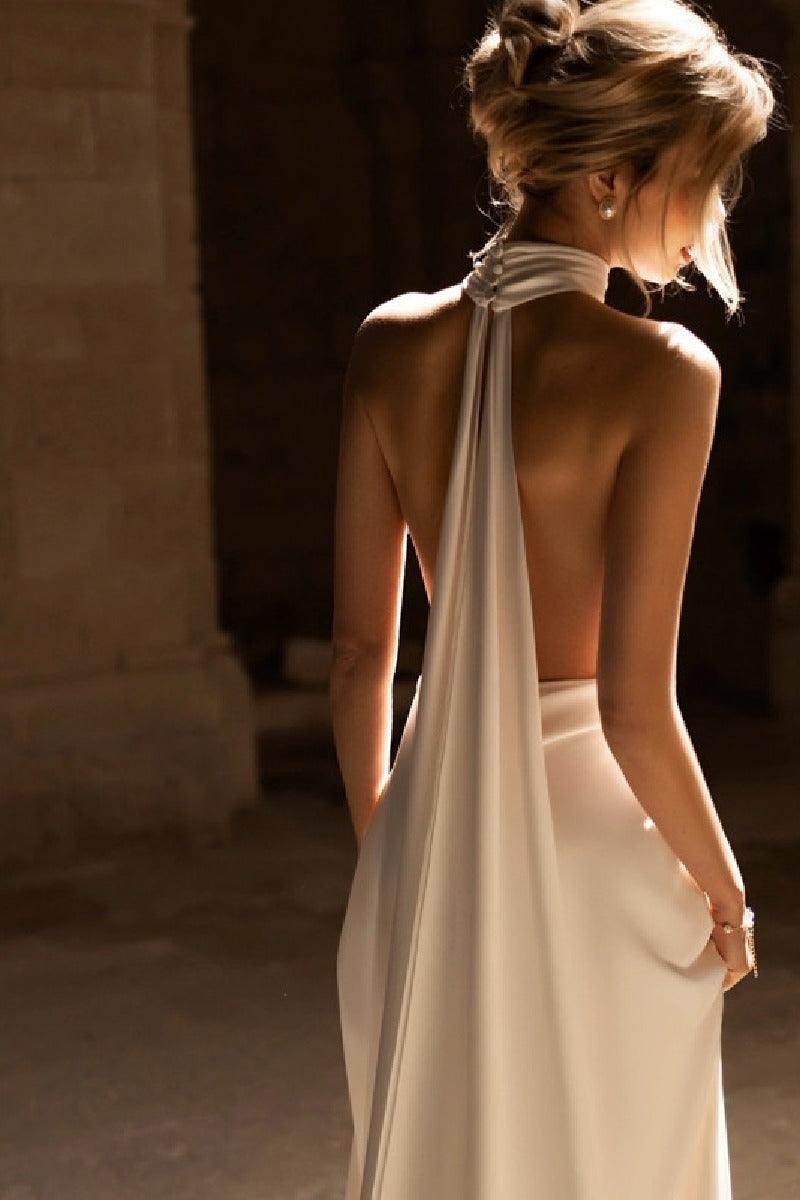 Sheath-Column Sweep-Brush Train Elastic Cloth Wedding Dress