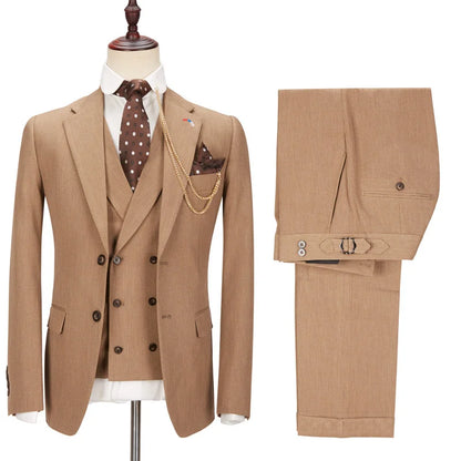 Popular Brown Dinner Formal Bespke Man's  Suit For Prom With Notched Lapel