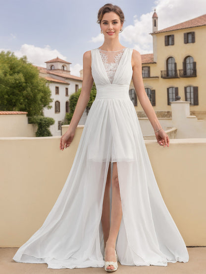 A-Line Scoop Neck Sleeveless Asymmetrical Wedding Dress