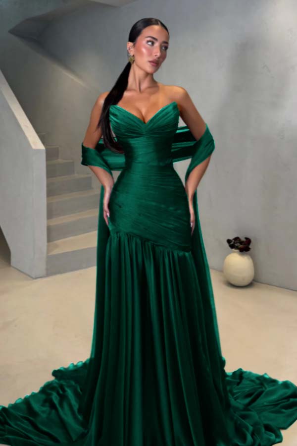 Chiffon Strapless Sleeveless Long Mermaid Prom Dress With Pleated