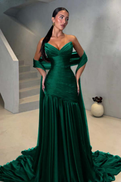 Chiffon Strapless Sleeveless Long Mermaid Prom Dress With Pleated