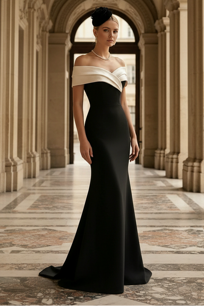 Elegant Off-the-Shoulder Two-Tone Velvet Mermaid Evening Gown