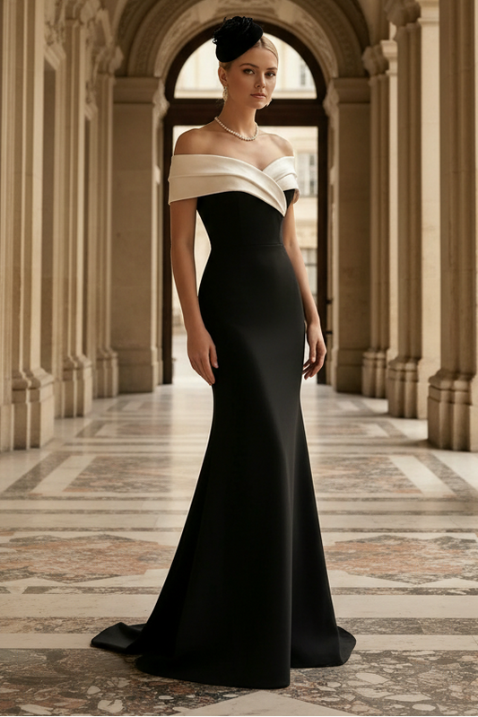 Elegant Off-the-Shoulder Two-Tone Velvet Mermaid Evening Gown