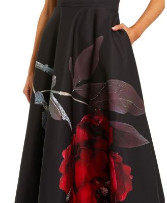 Printed Strapless Midi Dress With Pockets