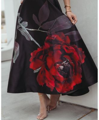 Printed Strapless Midi Dress With Pockets