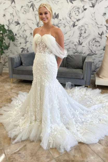 Off-the-Shoulder Mermaid Long Wedding Dress
