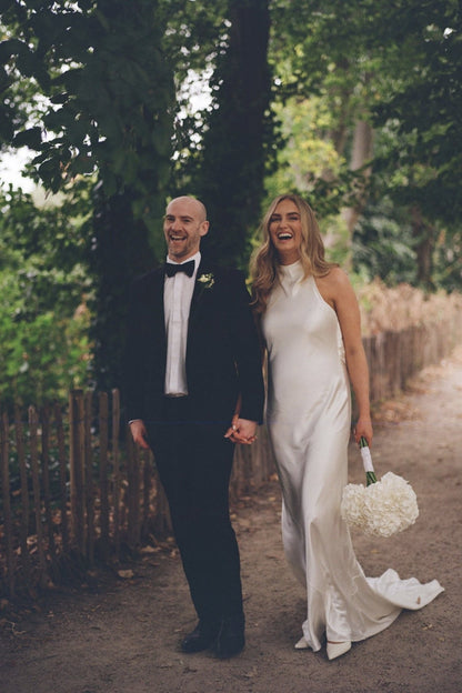 High Neck Beach Wedding Dress Backless Mermaid Boho Bridal Gown