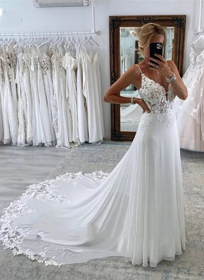 A-Line V-Neck Sleeveless Chiffon Wedding Dresses With Appliques LaceA-Line V-Neck Sleeveless Chiffon Wedding Dresses With Appliques LaceA-Line V-Neck Sleeveless Chiffon Wedding Dresses With Appliques LaceA-Line V-Neck Sleeveless Chiffon Wedding Dresses Wi