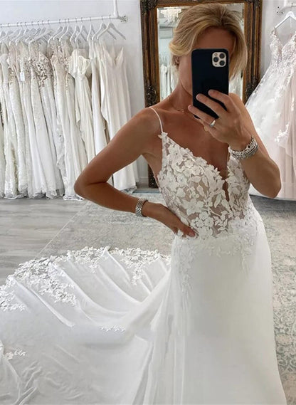 A-Line V-Neck Sleeveless Chiffon Wedding Dresses With Appliques LaceA-Line V-Neck Sleeveless Chiffon Wedding Dresses With Appliques LaceA-Line V-Neck Sleeveless Chiffon Wedding Dresses With Appliques LaceA-Line V-Neck Sleeveless Chiffon Wedding Dresses Wi