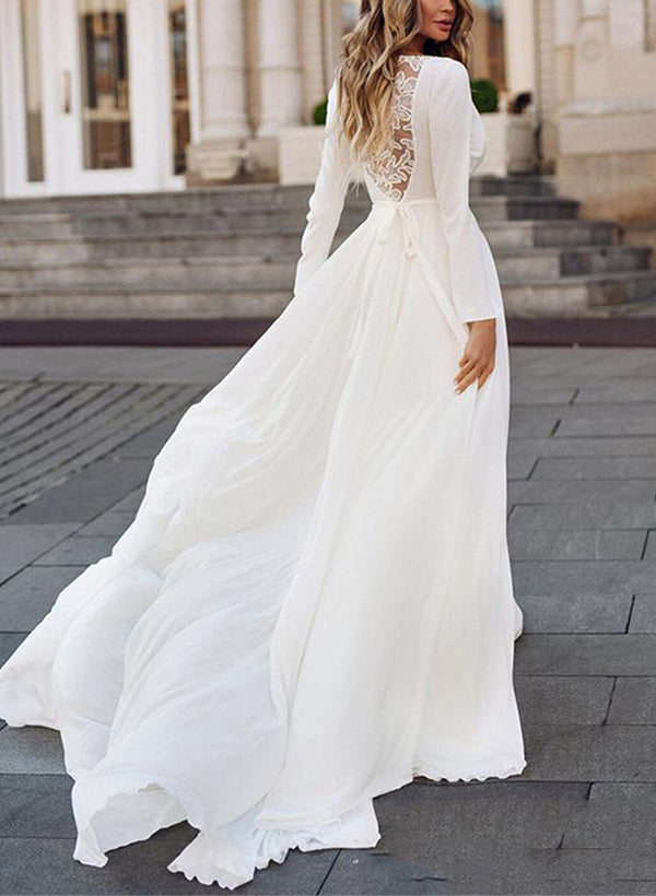 Boho A-Line V-neck Long Sleeves Chiffon Wedding Dresses With Appliques LaceBoho A-Line V-neck Long Sleeves Chiffon Wedding Dresses With Appliques LaceBoho A-Line V-neck Long Sleeves Chiffon Wedding Dresses With Appliques LaceBoho A-Line V-neck Long Sleeve