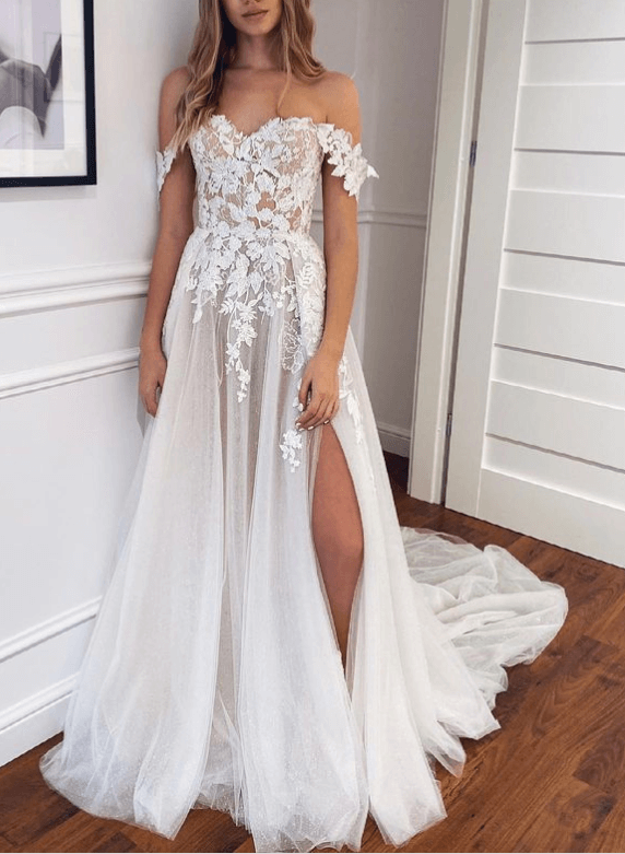 Sweet&Flow Off-The-Shoulder High Split See-Through Lace Wedding DressesSweet&Flow Off-The-Shoulder High Split See-Through Lace Wedding DressesSweet&Flow Off-The-Shoulder High Split See-Through Lace Wedding DressesSweet&Flow Off-The-Shoulder High Split See