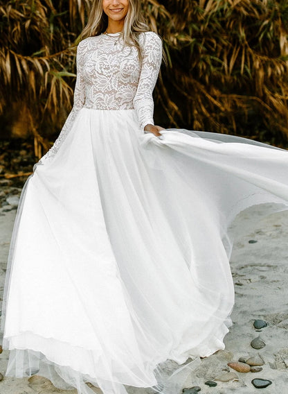 Boho Lace Tulle A-Line Wedding Dresses With Long SleevesBoho Lace Tulle A-Line Wedding Dresses With Long SleevesBoho Lace Tulle A-Line Wedding Dresses With Long SleevesBoho Lace Tulle A-Line Wedding Dresses With Long SleevesBoho Lace Tulle A-Line Wedding