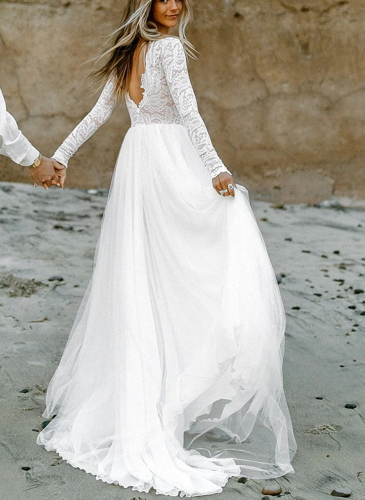 Boho Lace Tulle A-Line Wedding Dresses With Long SleevesBoho Lace Tulle A-Line Wedding Dresses With Long SleevesBoho Lace Tulle A-Line Wedding Dresses With Long SleevesBoho Lace Tulle A-Line Wedding Dresses With Long SleevesBoho Lace Tulle A-Line Wedding