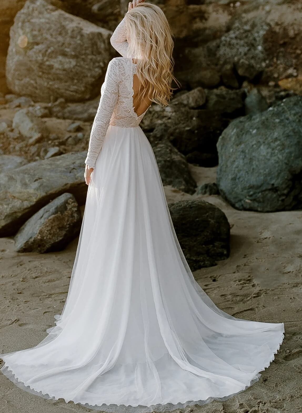 Boho Lace Tulle A-Line Wedding Dresses With Long SleevesBoho Lace Tulle A-Line Wedding Dresses With Long SleevesBoho Lace Tulle A-Line Wedding Dresses With Long SleevesBoho Lace Tulle A-Line Wedding Dresses With Long SleevesBoho Lace Tulle A-Line Wedding