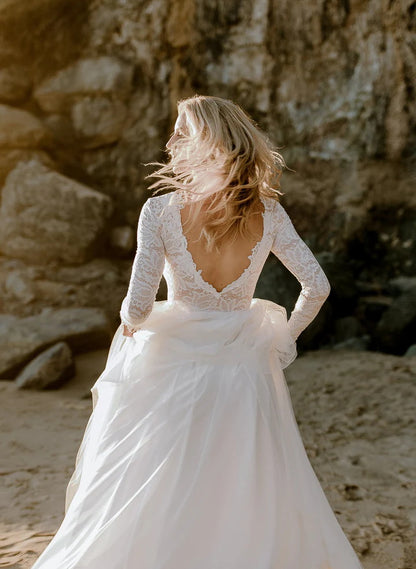 Boho Lace Tulle A-Line Wedding Dresses With Long SleevesBoho Lace Tulle A-Line Wedding Dresses With Long SleevesBoho Lace Tulle A-Line Wedding Dresses With Long SleevesBoho Lace Tulle A-Line Wedding Dresses With Long SleevesBoho Lace Tulle A-Line Wedding