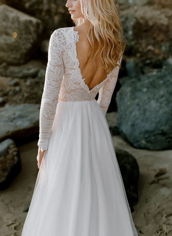 Boho Lace Tulle A-Line Wedding Dresses With Long SleevesBoho Lace Tulle A-Line Wedding Dresses With Long SleevesBoho Lace Tulle A-Line Wedding Dresses With Long SleevesBoho Lace Tulle A-Line Wedding Dresses With Long SleevesBoho Lace Tulle A-Line Wedding