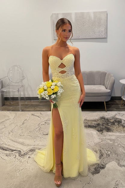 Chamring Mermaid Sweetheart Keyhole Daffodil Lace Prom Dress