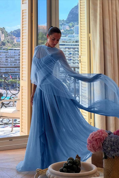 Strapless Sleeveless Long A Line Prom Dress With Pleated Tulle