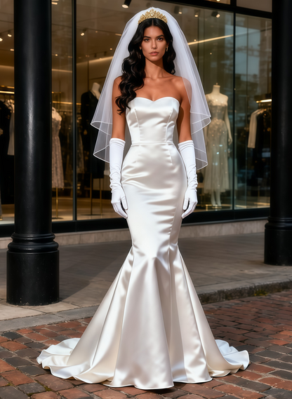 Satin Trumpet Mermaid Sweetheart Simple Wedding Dress