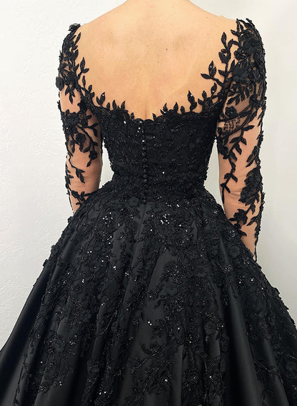 A-Line Illusion Neck Long Sleeves Sweep Train Lace/Satin Wedding DressesA-Line Illusion Neck Long Sleeves Sweep Train Lace/Satin Wedding DressesA-Line Illusion Neck Long Sleeves Sweep Train Lace/Satin Wedding DressesA-Line Illusion Neck Long Sleeves Sweep