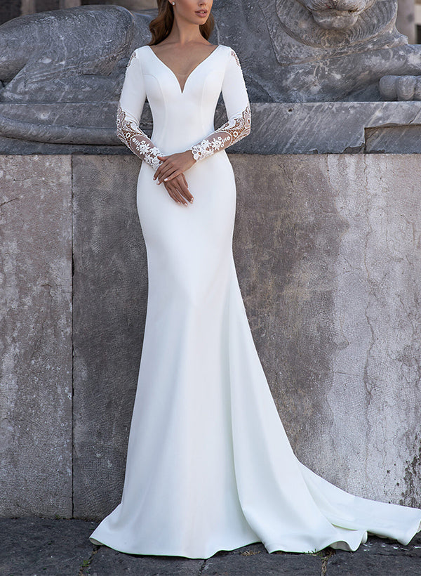 Sheath/Column V-Neck Long Sleeves Sweep Train Wedding DressesSheath/Column V-Neck Long Sleeves Sweep Train Wedding DressesSheath/Column V-Neck Long Sleeves Sweep Train Wedding DressesSheath/Column V-Neck Long Sleeves Sweep Train Wedding DressesSheath/Colu