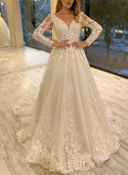 Luxury Lace V-Neck Long Sleeves A-Line Wedding DressesLuxury Lace V-Neck Long Sleeves A-Line Wedding DressesLuxury Lace V-Neck Long Sleeves A-Line Wedding DressesLuxury Lace V-Neck Long Sleeves A-Line Wedding DressesLuxury Lace V-Neck Long Sleeves A-Line