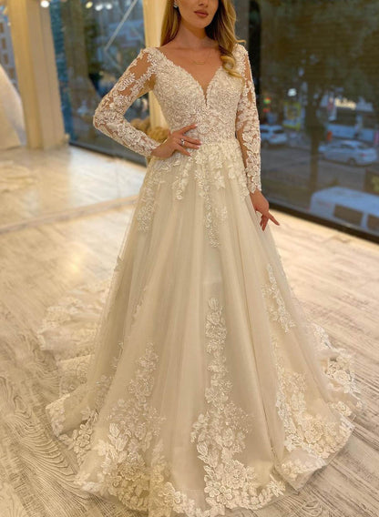 Luxury Lace V-Neck Long Sleeves A-Line Wedding DressesLuxury Lace V-Neck Long Sleeves A-Line Wedding DressesLuxury Lace V-Neck Long Sleeves A-Line Wedding DressesLuxury Lace V-Neck Long Sleeves A-Line Wedding DressesLuxury Lace V-Neck Long Sleeves A-Line