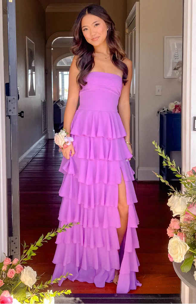 Strapless Hot Pink Puffy Newest Long Prom Dress