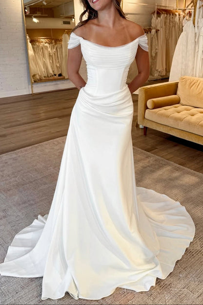 Fashion Sheath Off the Shoulder Pleated Wedding Dress