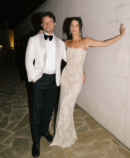 Elegant Long Column Strapless Lace Corset Sleeveless Wedding Dress