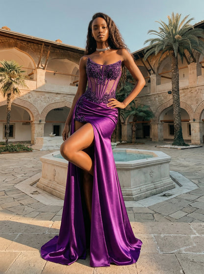 Charming A-Line Side Slit  Prom Dress  Long Formal Dress