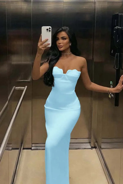 Ivory Back Slit Strapless Elegant Prom Dress