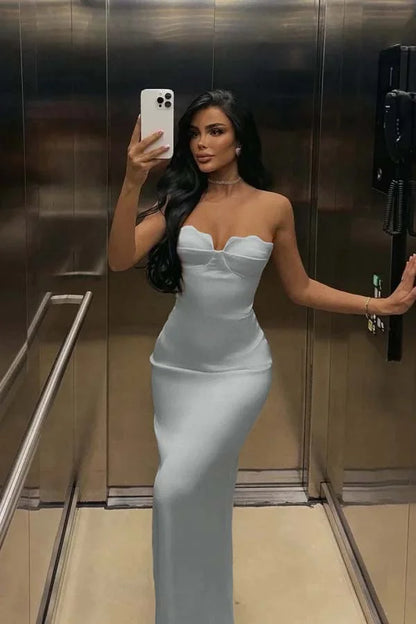 Ivory Back Slit Strapless Elegant Prom Dress