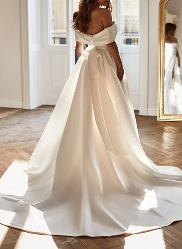 A-Line Off-The-Shoulder Sleeveless Satin Court Train Wedding DressA-Line Off-The-Shoulder Sleeveless Satin Court Train Wedding DressA-Line Off-The-Shoulder Sleeveless Satin Court Train Wedding DressA-Line Off-The-Shoulder Sleeveless Satin Court Train Wedd