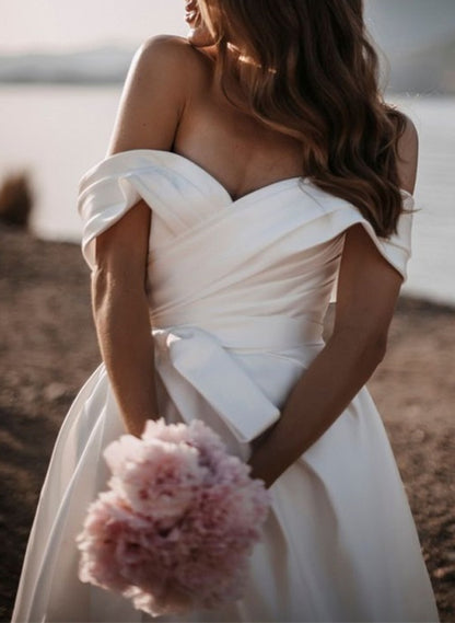 A-Line Off-The-Shoulder Sleeveless Satin Court Train Wedding DressA-Line Off-The-Shoulder Sleeveless Satin Court Train Wedding DressA-Line Off-The-Shoulder Sleeveless Satin Court Train Wedding DressA-Line Off-The-Shoulder Sleeveless Satin Court Train Wedd