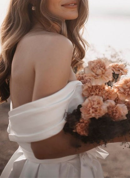 A-Line Off-The-Shoulder Sleeveless Satin Court Train Wedding DressA-Line Off-The-Shoulder Sleeveless Satin Court Train Wedding DressA-Line Off-The-Shoulder Sleeveless Satin Court Train Wedding DressA-Line Off-The-Shoulder Sleeveless Satin Court Train Wedd