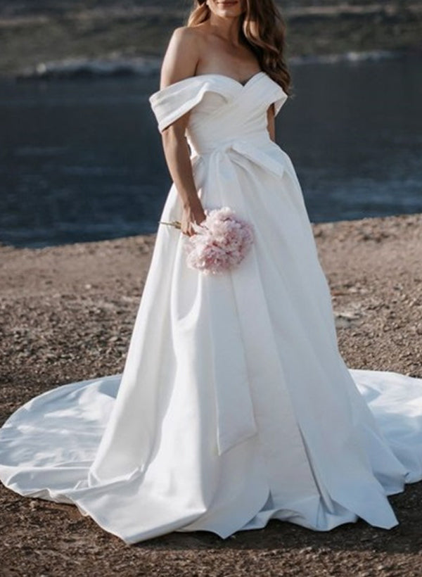 A-Line Off-The-Shoulder Sleeveless Satin Court Train Wedding DressA-Line Off-The-Shoulder Sleeveless Satin Court Train Wedding DressA-Line Off-The-Shoulder Sleeveless Satin Court Train Wedding DressA-Line Off-The-Shoulder Sleeveless Satin Court Train Wedd