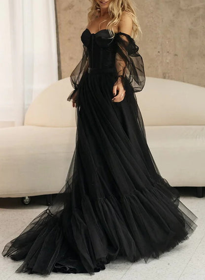 Black Corset Princess Long Sleeves Wedding Dresses With Off-The-ShoulderBlack Corset Princess Long Sleeves Wedding Dresses With Off-The-ShoulderBlack Corset Princess Long Sleeves Wedding Dresses With Off-The-ShoulderBlack Corset Princess Long Sleeves Wedd