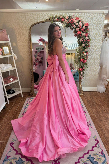 Princess A Line Spaghetti Straps Pink Long Prom Dress