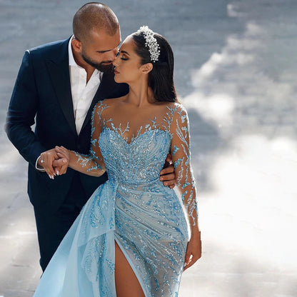 Blue Mermaid Sexy High Split Evening Dress