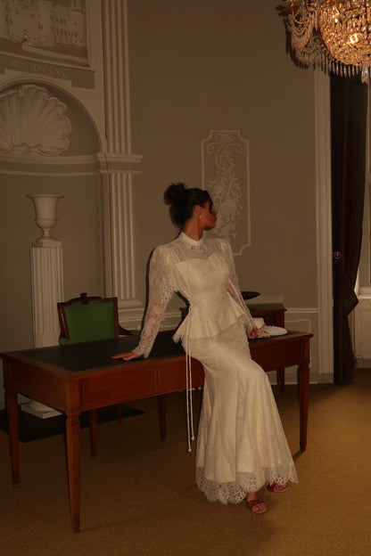 Elegant Suit Ivory Long Sleeves A-Line Evening Dress