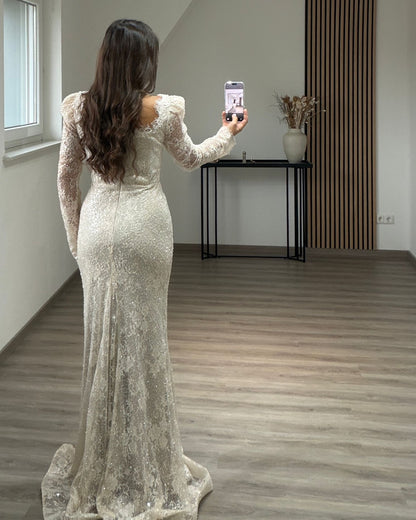 Simple Long Sleeves Scoop Ruched Floor-Length Evening Dress