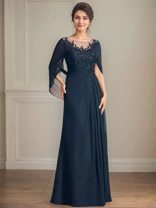 A-Line Scoop Floor-Length Mother of the Bride Dress