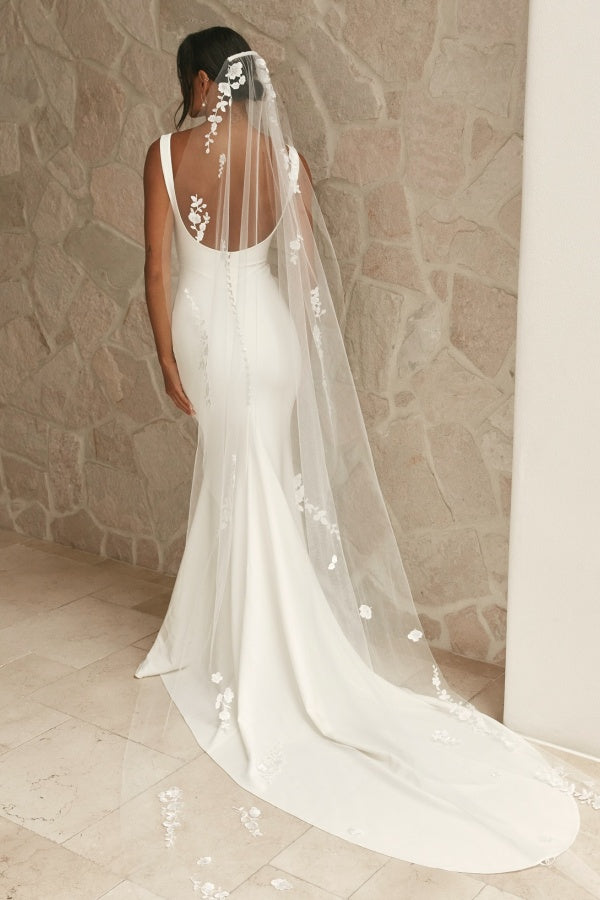 Mermaid Square Neck Straps Back Satin Wedding Dress