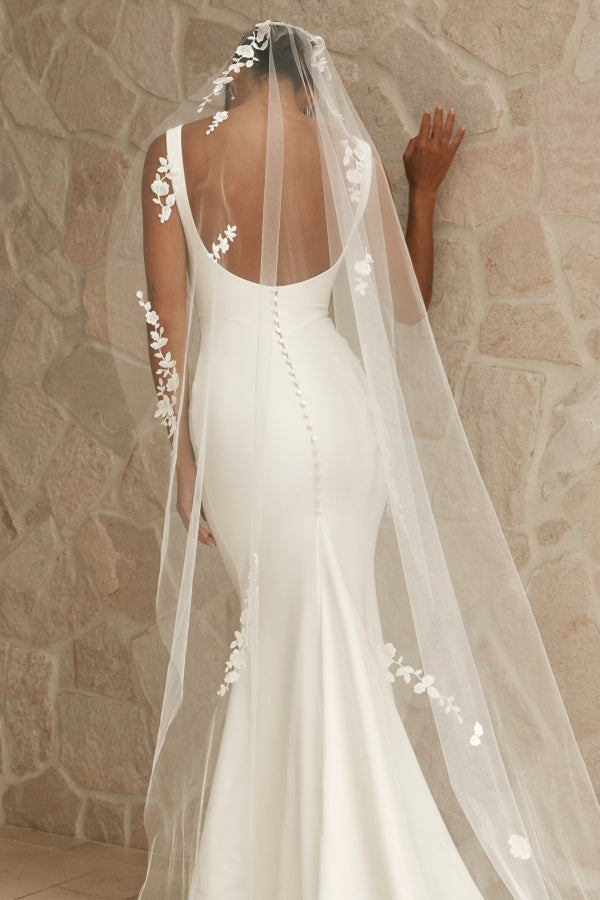 Mermaid Square Neck Straps Back Satin Wedding Dress